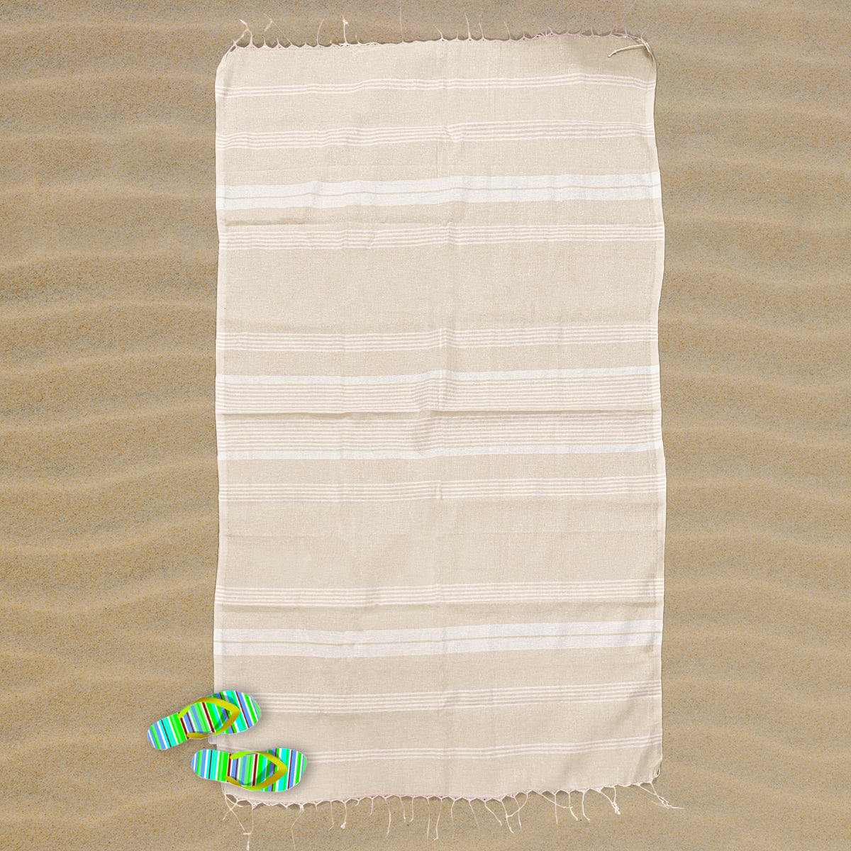 Telo Mare in Fouta di Cotone e Microspugna - Milano Telo Mare Marinette Saint-Tropez Beige