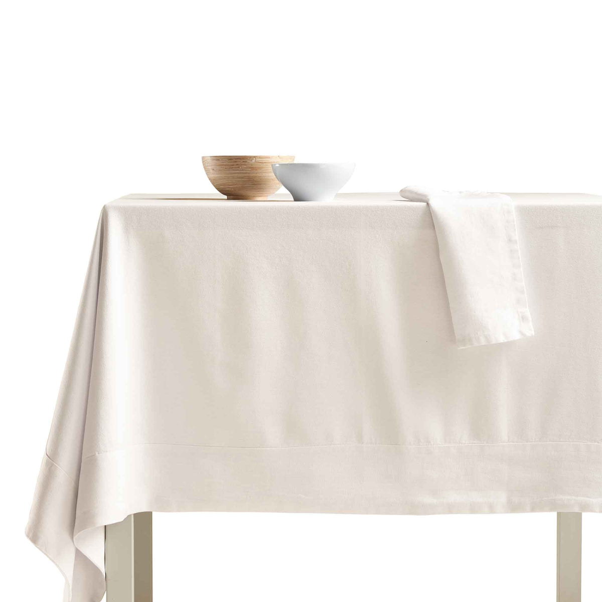 Tovaglia Cotone con Bordo in Lino StoneWashed NO STIRO - Loira Tovaglia Lisola Avorio 140x180