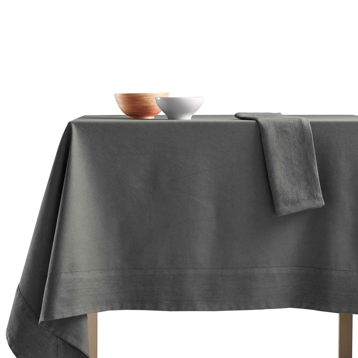 Tovaglia Cotone con Bordo in Lino StoneWashed NO STIRO - Loira Tovaglia Lisola Grigio Scuro (Grisaglia) 140x180