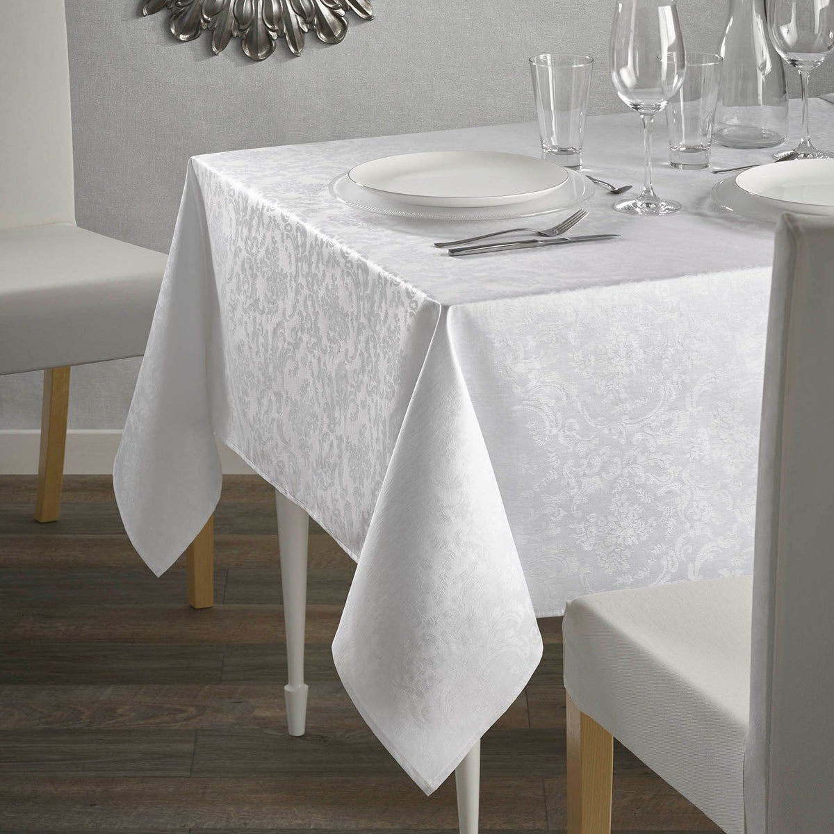 Tovaglia in Fiandra Antimacchia in Puro Cotone Resinato - Ariadna Tovaglia Resinata Lisola 160x180cm Bianco