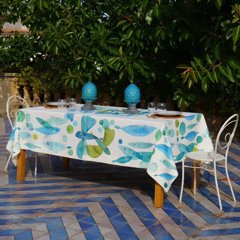 Tovaglia in Puro Lino Fantasia Stampata - Pesci Volanti Tovaglia Napking 160x220cm