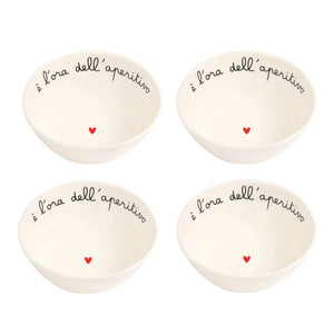 Set 4 Ciotole in Grès Serigrafata - È l'ora dell'Aperitivo