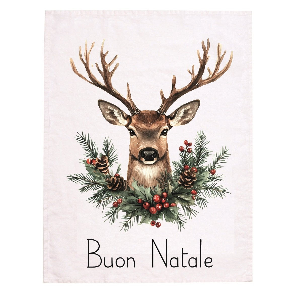 Canovaccio in Lino Stonewashed Fantasia Cervo - Buon Natale