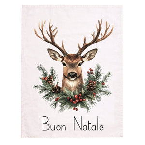 Canovaccio in Lino Stonewashed Fantasia Cervo - Buon Natale