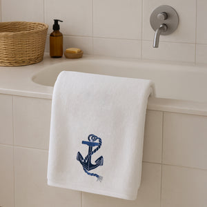 Telo da bagno in Spugna di Cotone con Ricamo - Ancora