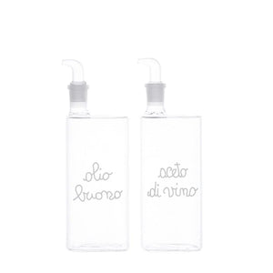 Set 2 Bottiglie in Vetro Borosilicato Serigrafate - Olio Buono e Aceto di Vino