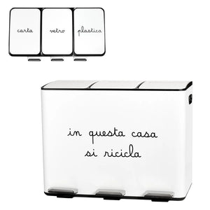 Pattumiera Serigrafata 3 Contenitori - In Questa Casa si Ricicla