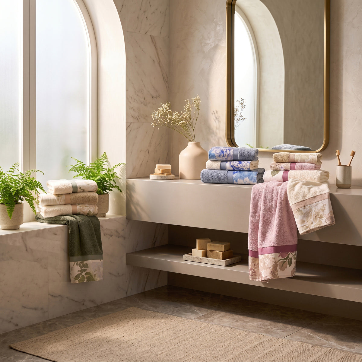 Set 2 Coppie in Spugna di Cotone con Balza in Percalle - Romance