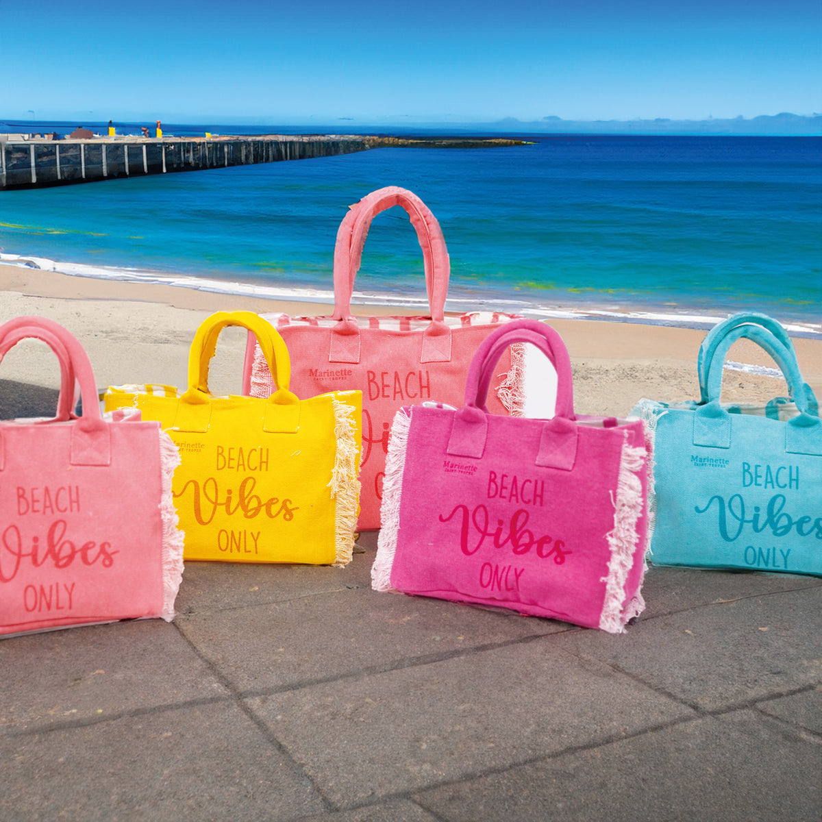 Borsa Mare o Trousse in Puro Cotone con Frangette - Beach Vibes