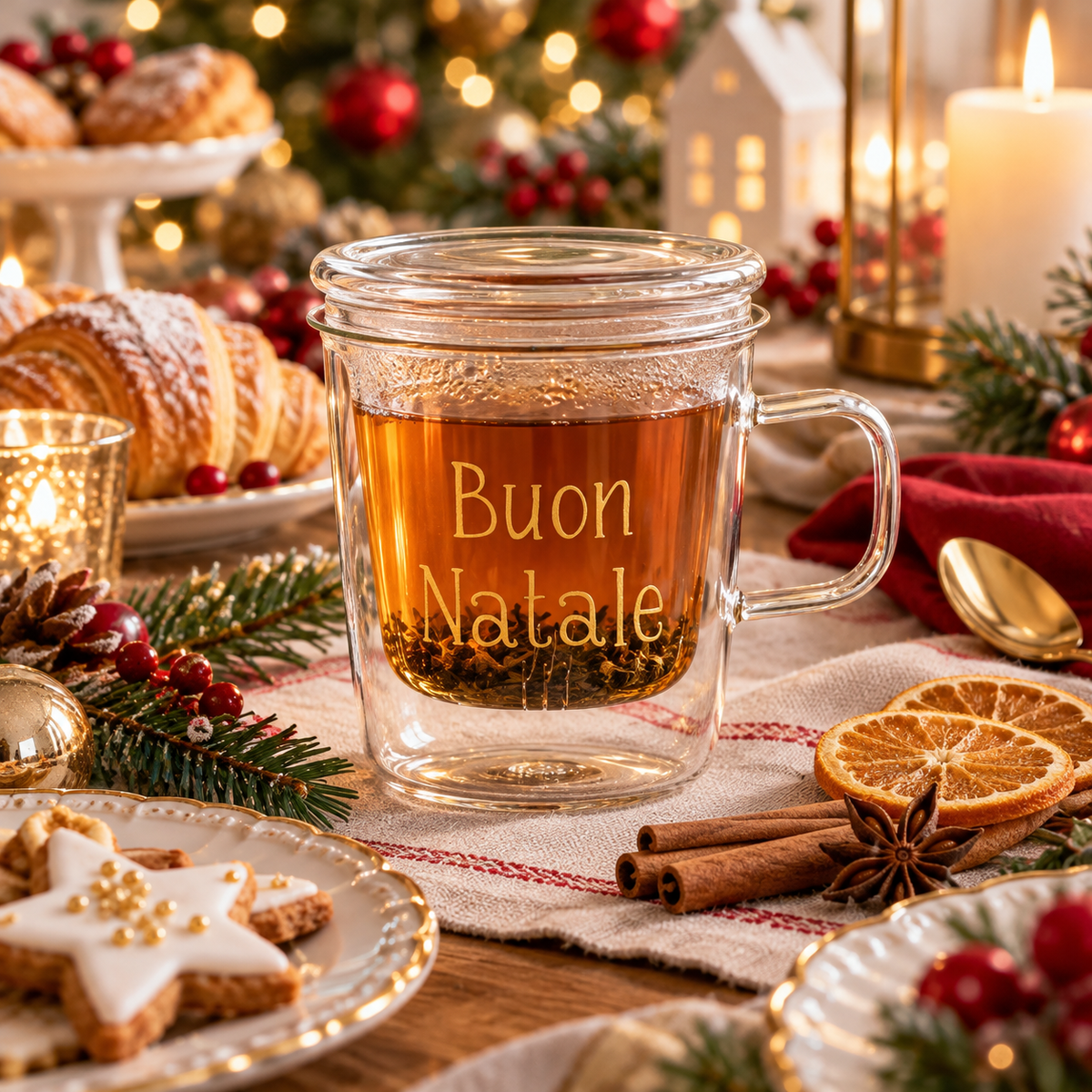 Infusore in Vetro Borosilicato Serigrafato - Buon Natale