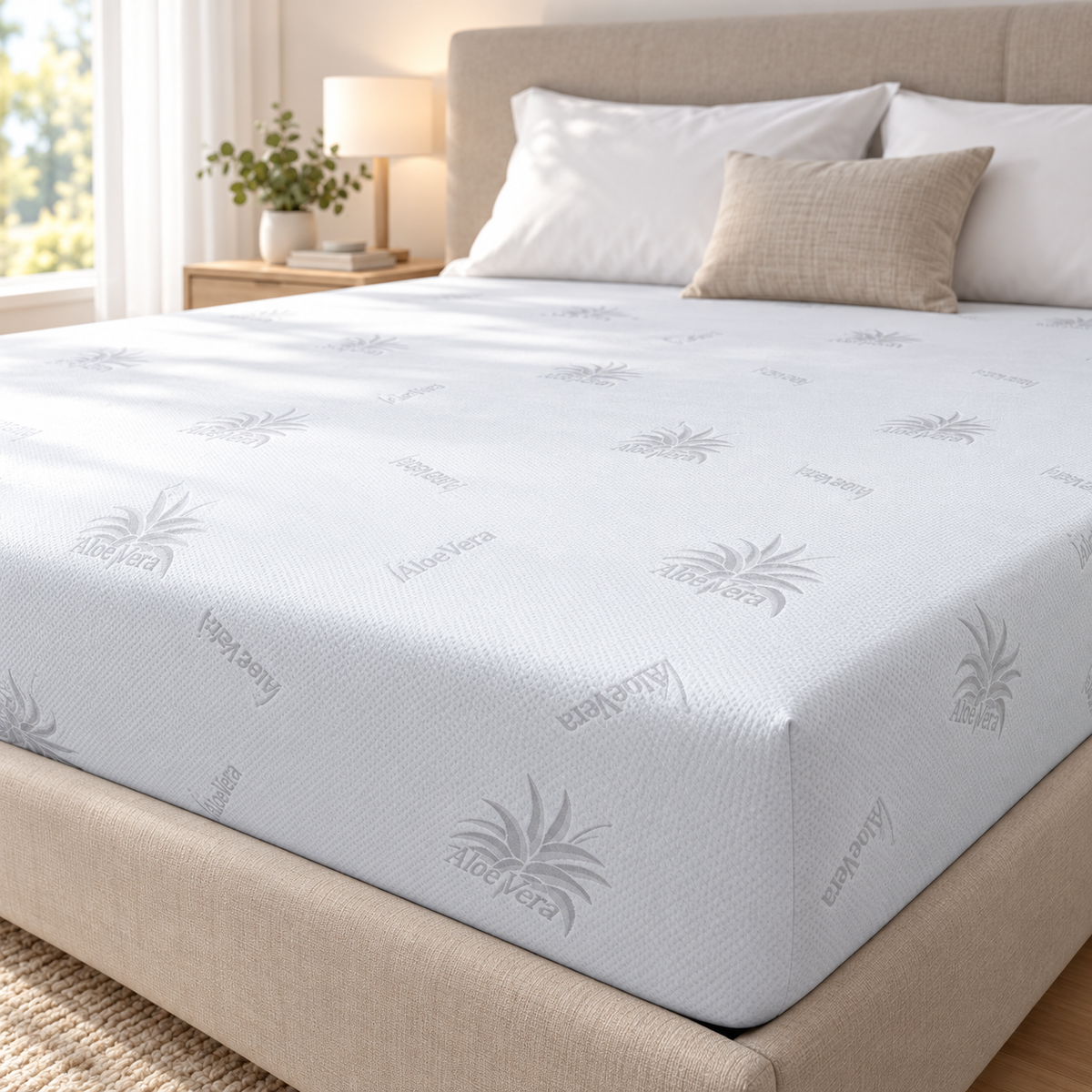 Coprimaterasso in Maglia Jacquard in Aloe Vera Bianca - Aloe