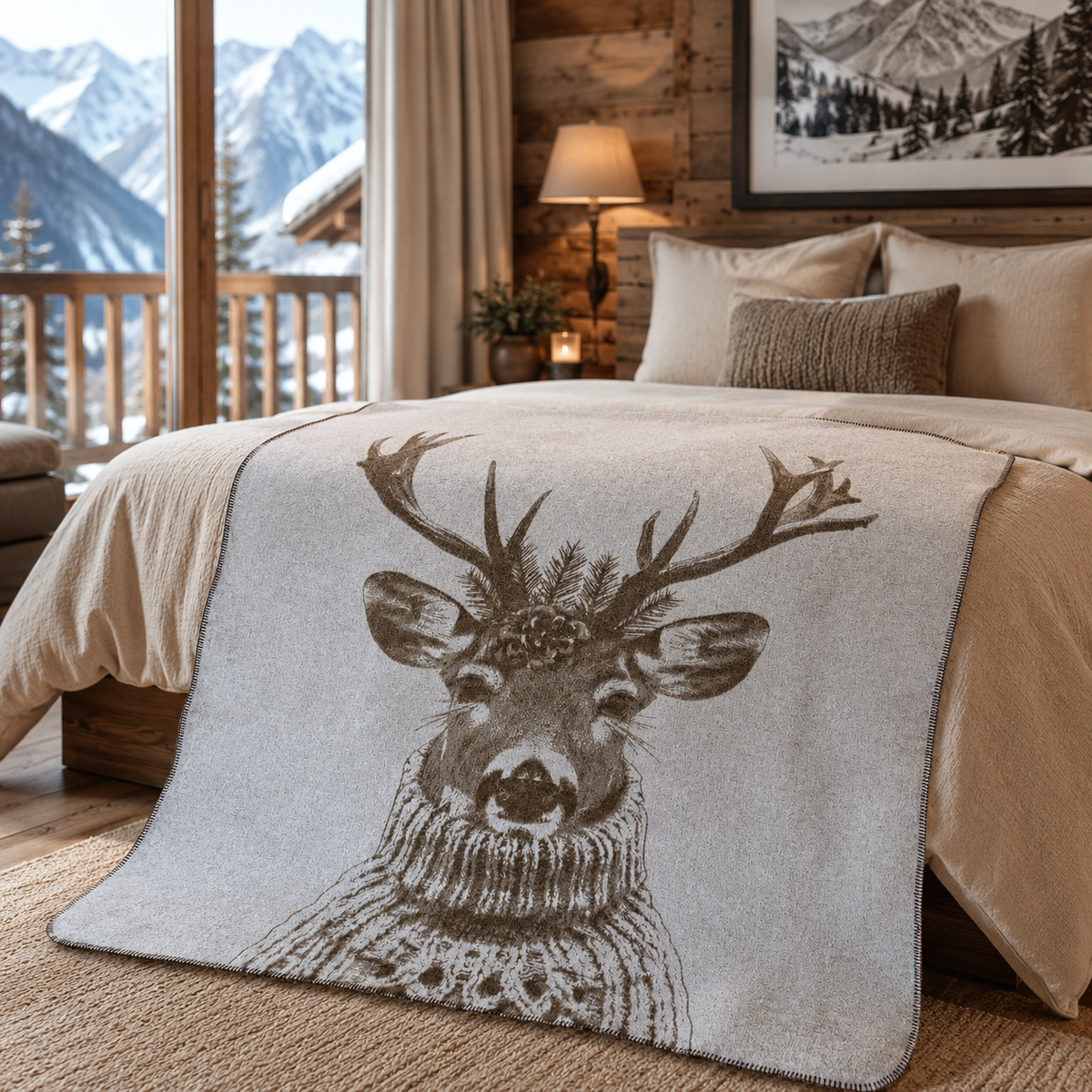 Plaid in Lana Cotta con Alce Natalizio - Elan