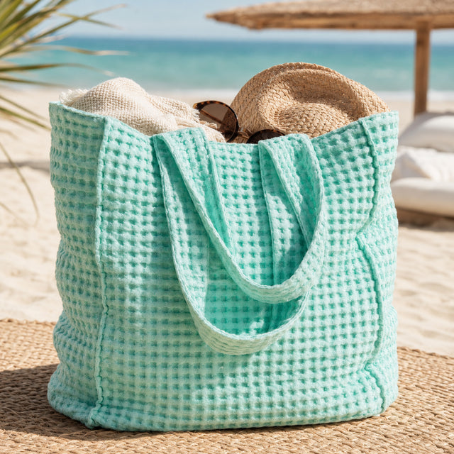 Borsa Mare in Puro Cotone a Nido d'Ape Tinto in Capo - ONDA Borsa Mare Biancoperla 