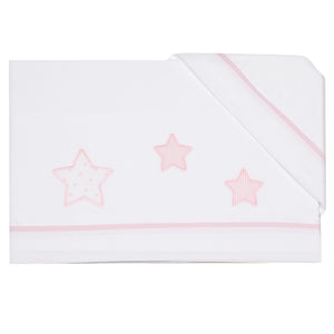 Completo Lenzuolino per Lettino in Puro Cotone Ricamato - Petit Etoile Completo Lenzuolino Lisola Baby Rosa 