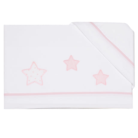 Completo Lenzuolino per Lettino in Puro Cotone Ricamato - Petit Etoile Completo Lenzuolino Lisola Baby Rosa 