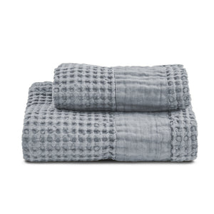 Coppia Nido d'Ape Stonewash con Bordo in Lino - Jaspy Coppia di spugna Lisola Cenere 