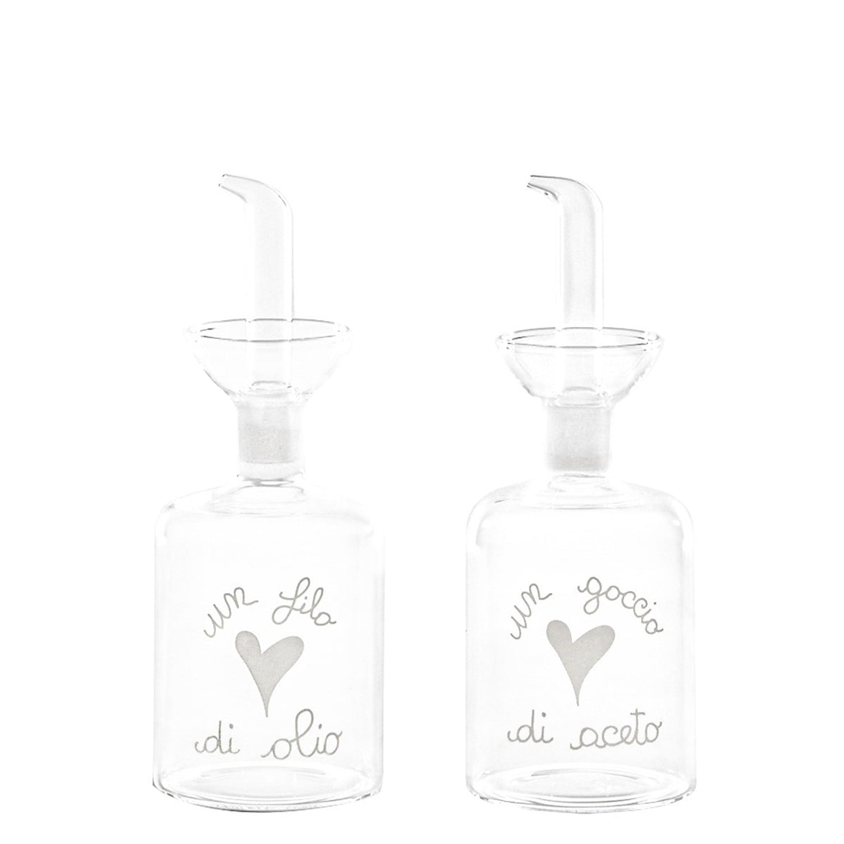 Set 2 Bottiglie in Vetro Borosilicato Serigrafate - Olio e Aceto Bottiglie Simple Day Bianco 