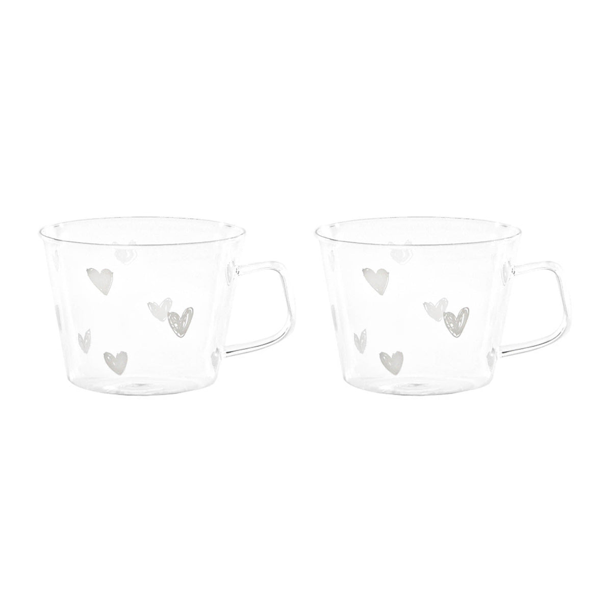 Set 2 Tazze in Vetro Borosilicato Serigrafate - Cuori tazze Simple Day Bianco 