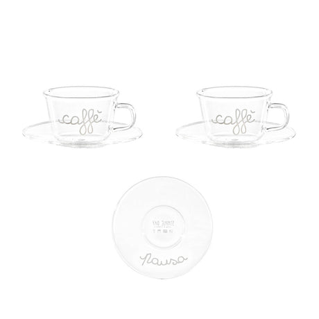 Set 2 Tazzine in Vetro Borosilicato Serigrafate - Pausa Caffè tazze Simple Day Bianco 
