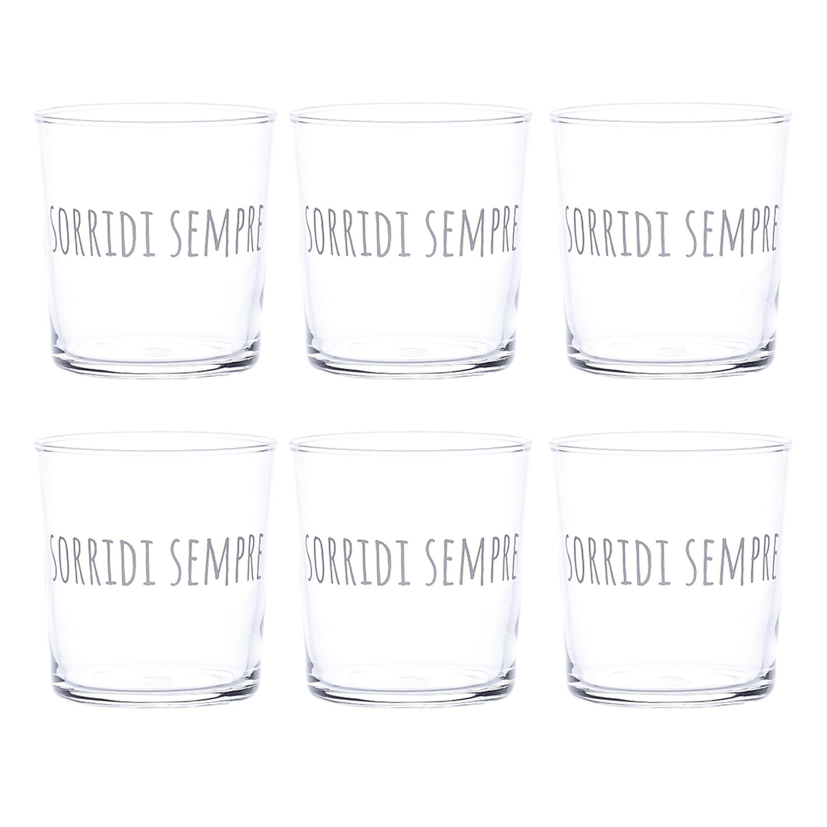 Set 6 Bicchieri Acqua in Vetro Temperato Serigrafati - Sorridi Sempre Bicchieri Simple Day 