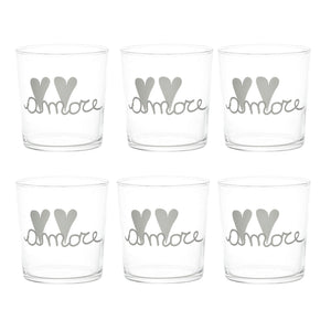 Set 6 Bicchieri Acqua Serigrafati - Amore Bicchieri Simple Day Bianco 