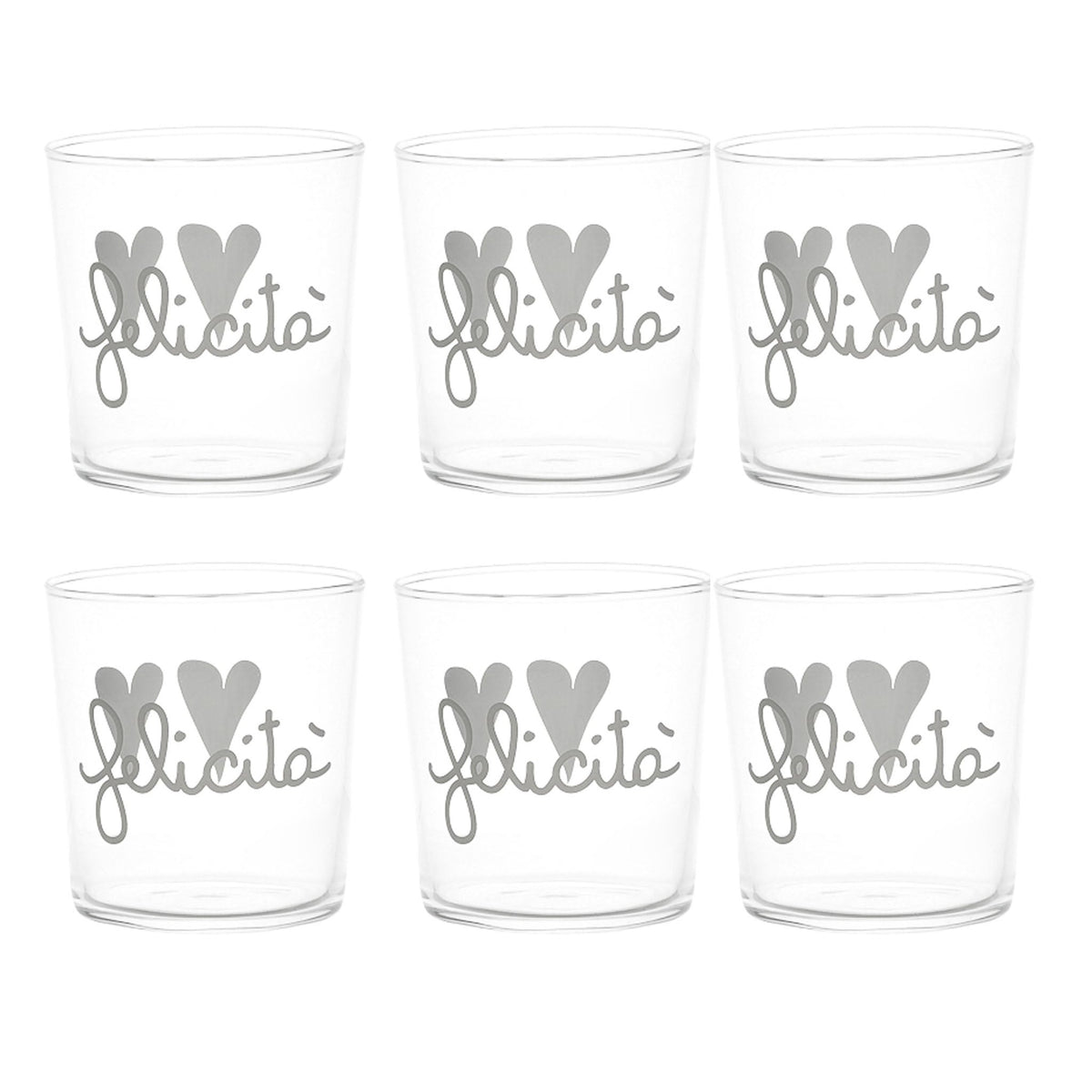 Set 6 Bicchieri Acqua Serigrafati - Felicità Bicchieri Simple Day Bianco 