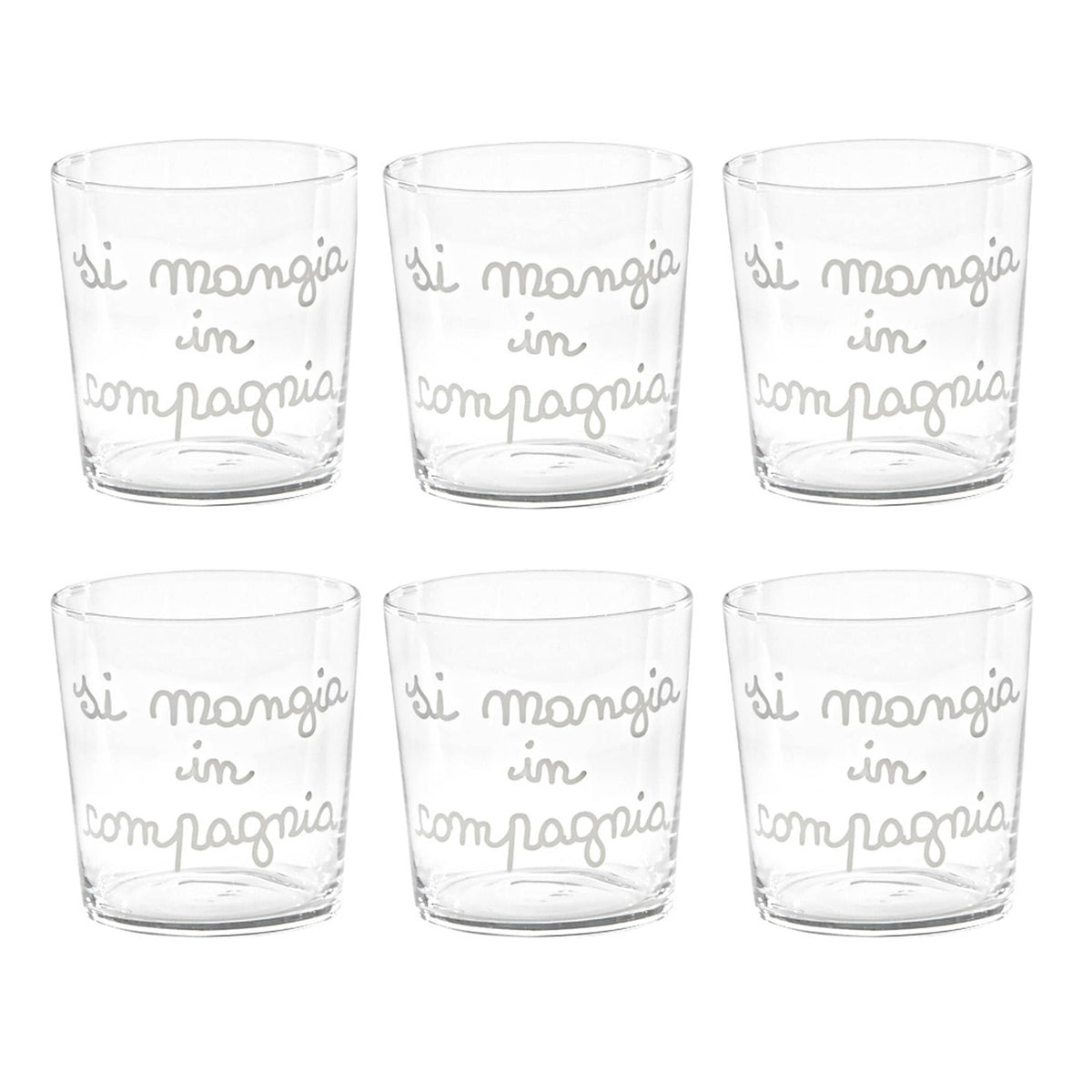 Set 6 Bicchieri Acqua Serigrafati - Si Mangia in Compagnia Bicchieri Simple Day Bianco 