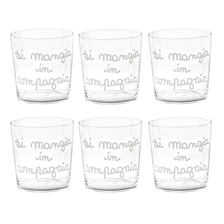 Set 6 Bicchieri Acqua Serigrafati - Si Mangia in Compagnia Bicchieri Simple Day Bianco 