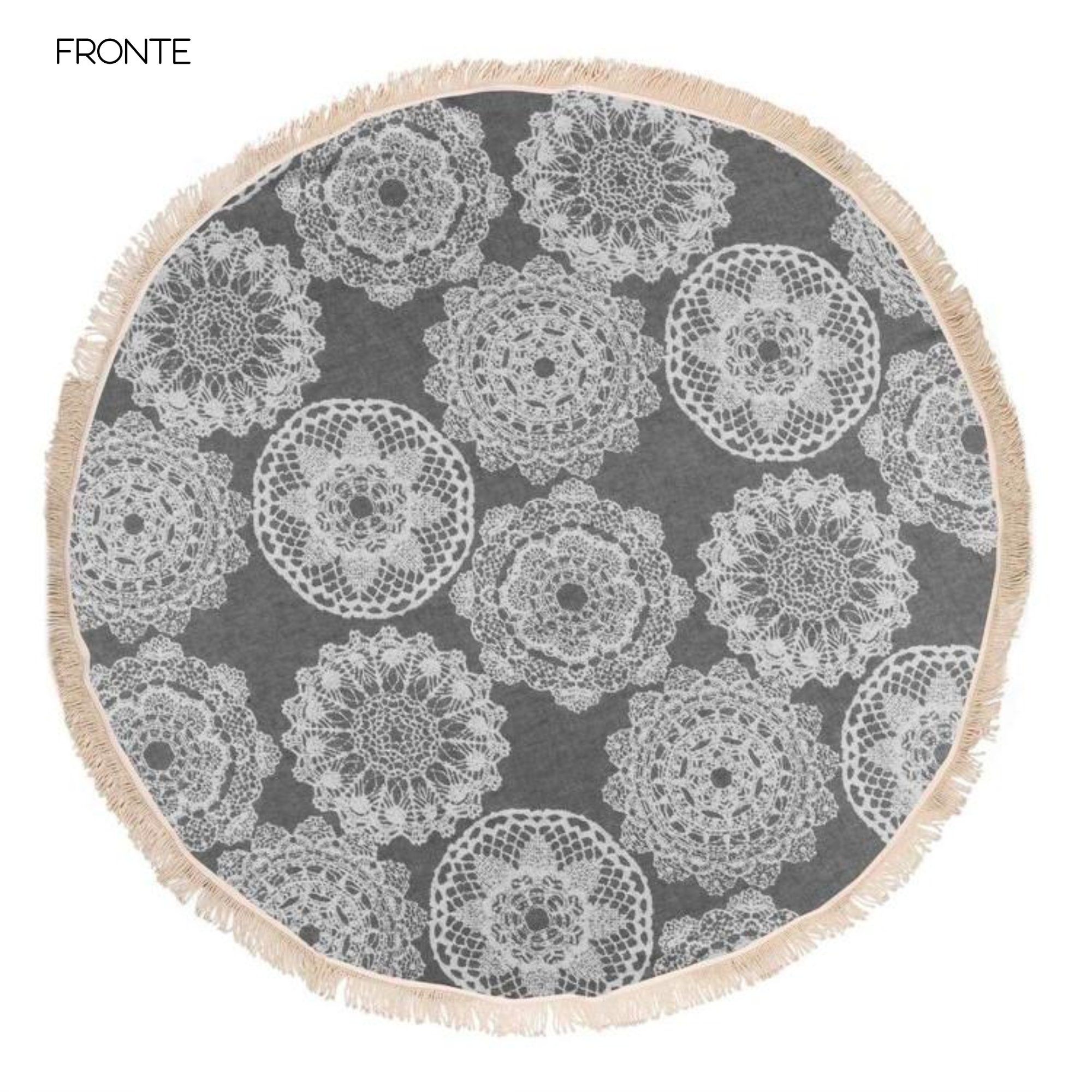 Telo Mare Fouta Rotondo in Cotone e Bambù Doubleface - Round Telo Mare Begonville Nero 