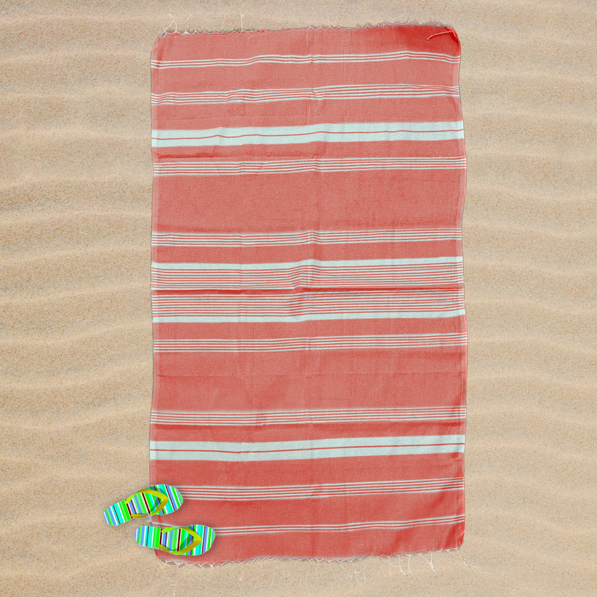 Telo Mare in Fouta di Cotone - Milano Telo Mare Marinette Saint-Tropez Rosso 